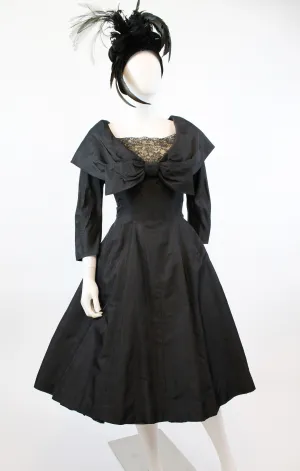 1950s silk COUTURE lace cape collar dress small | new winter