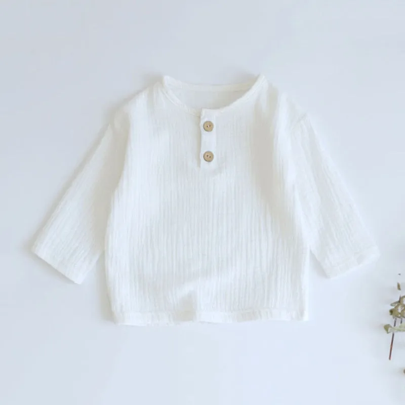 2pcs Baby Boy Muslin Organic Cotton Long Sleeve Outfit, T-shirt   Loose Pants - Grey, Beige, Blue, Green