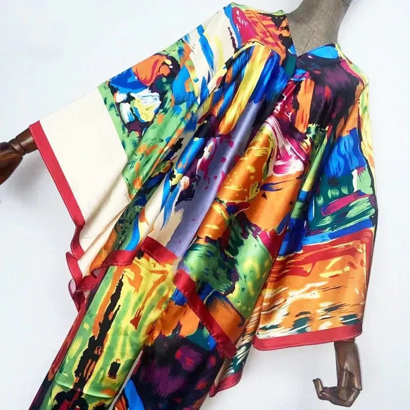 2pcs Suit Bohemian Printed Over Size V-neck Batwing Sleeve Dress