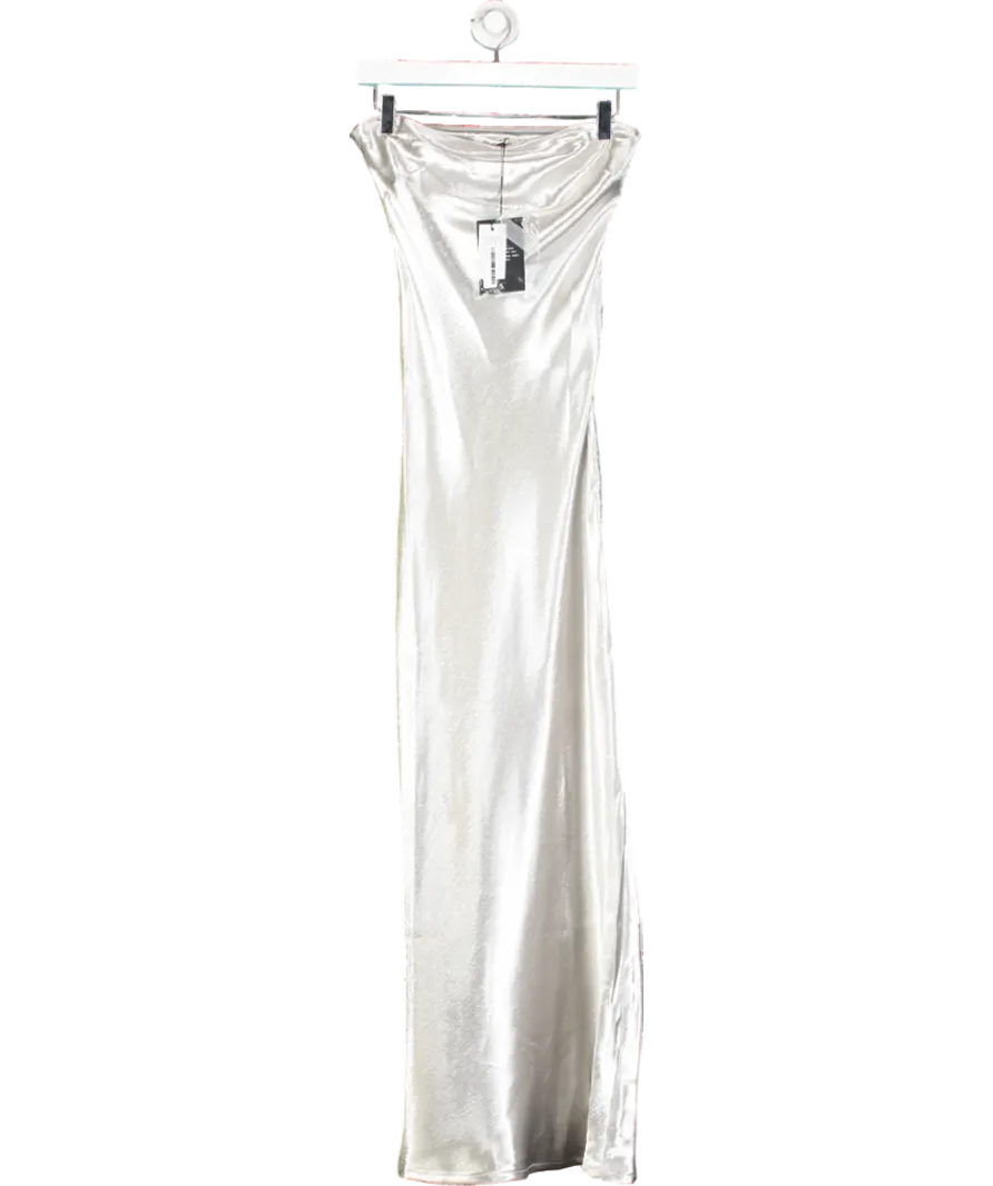 4th & Reckless Metallic Shona Satin Bandeau Maxi Dress UK 8