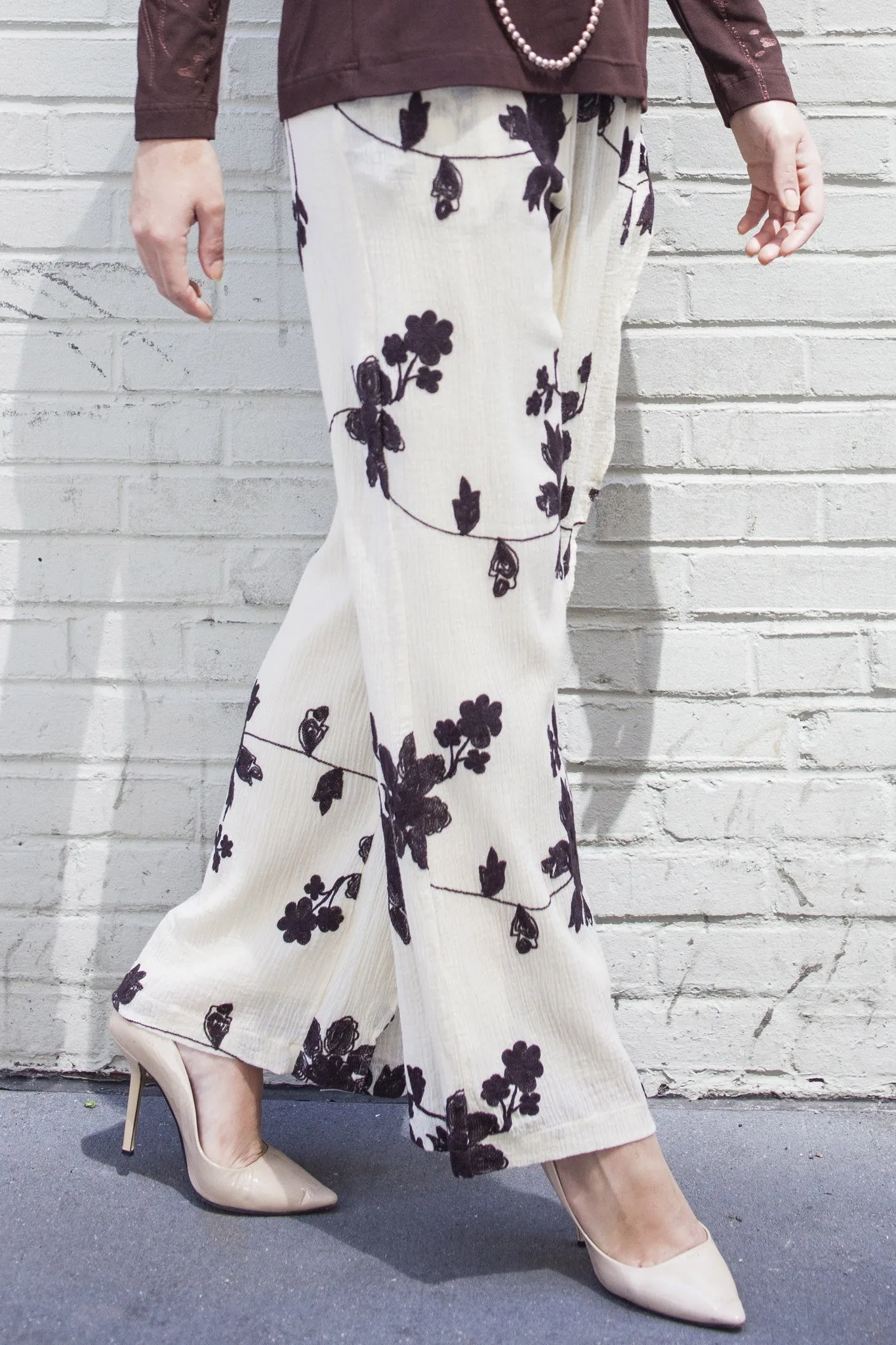 Abstract Flora Wrap Pants in Beige & Brown Style #1262