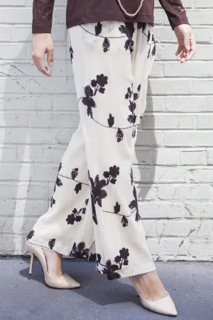 Abstract Flora Wrap Pants in Beige & Brown Style #1262