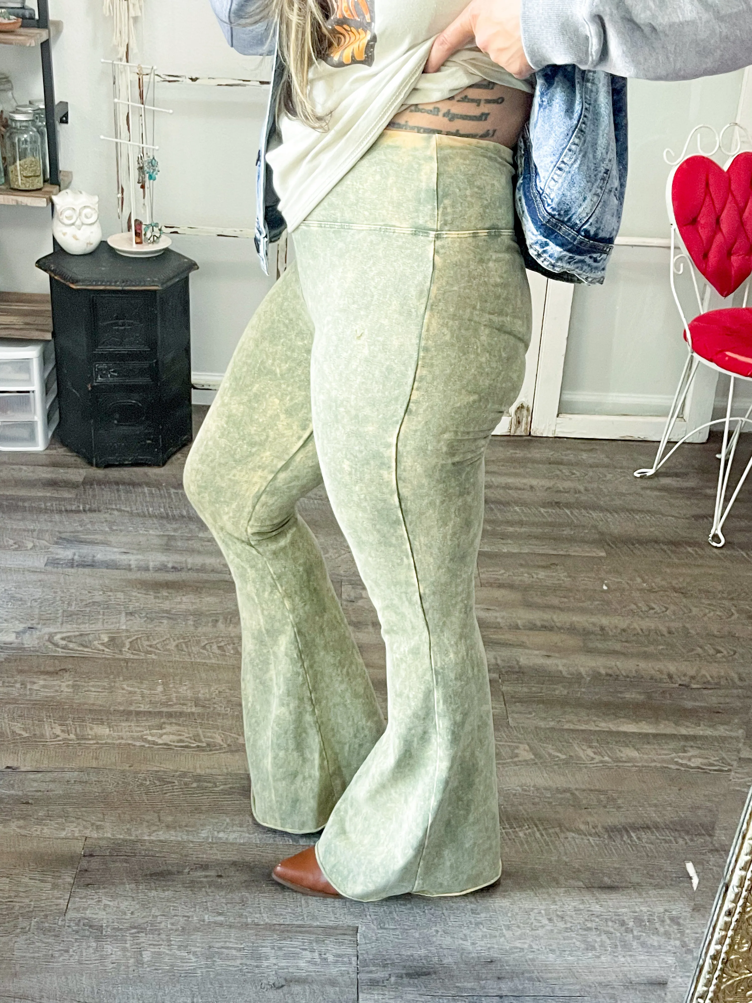 Acid Wash Flares with Yoga Band