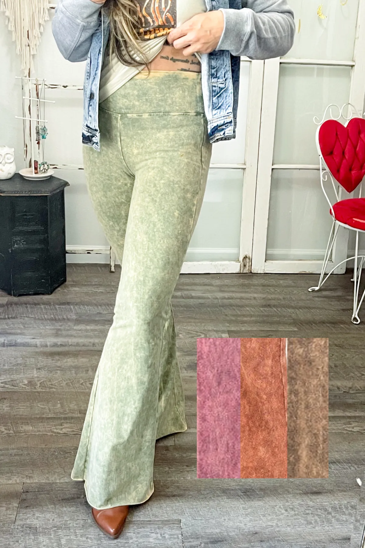 Acid Wash Flares with Yoga Band