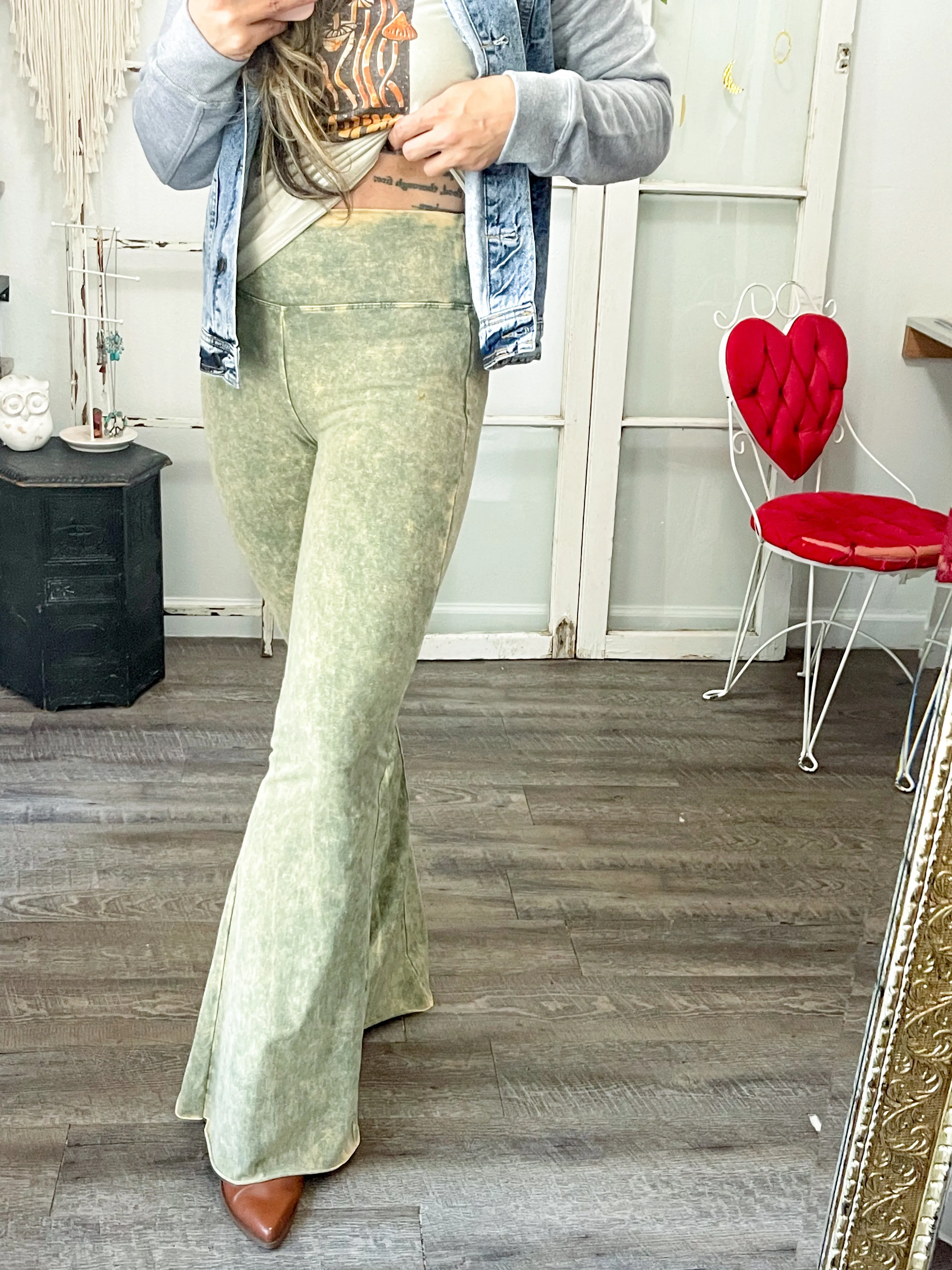 Acid Wash Flares with Yoga Band