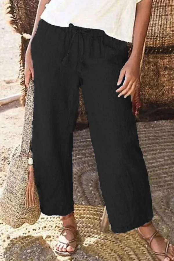 Adjustable Cotton Cropped Pants