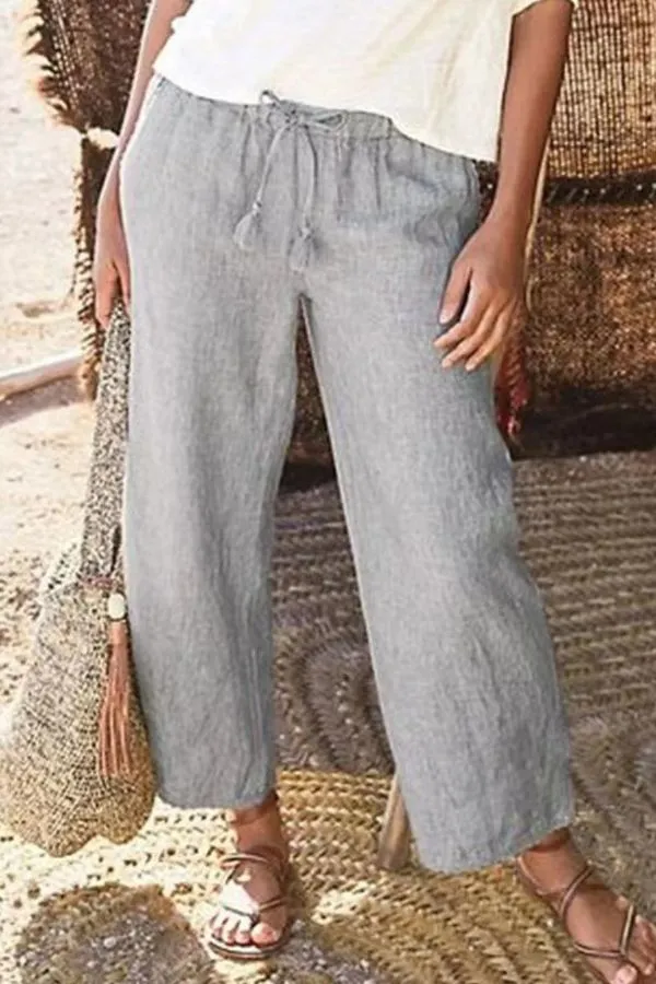 Adjustable Cotton Cropped Pants