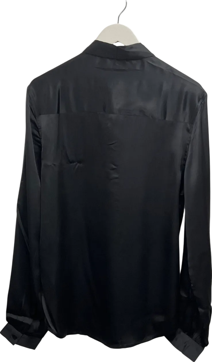 ASOS Black Satin Shirt With Volume Sleeve And Neck Tie UK M