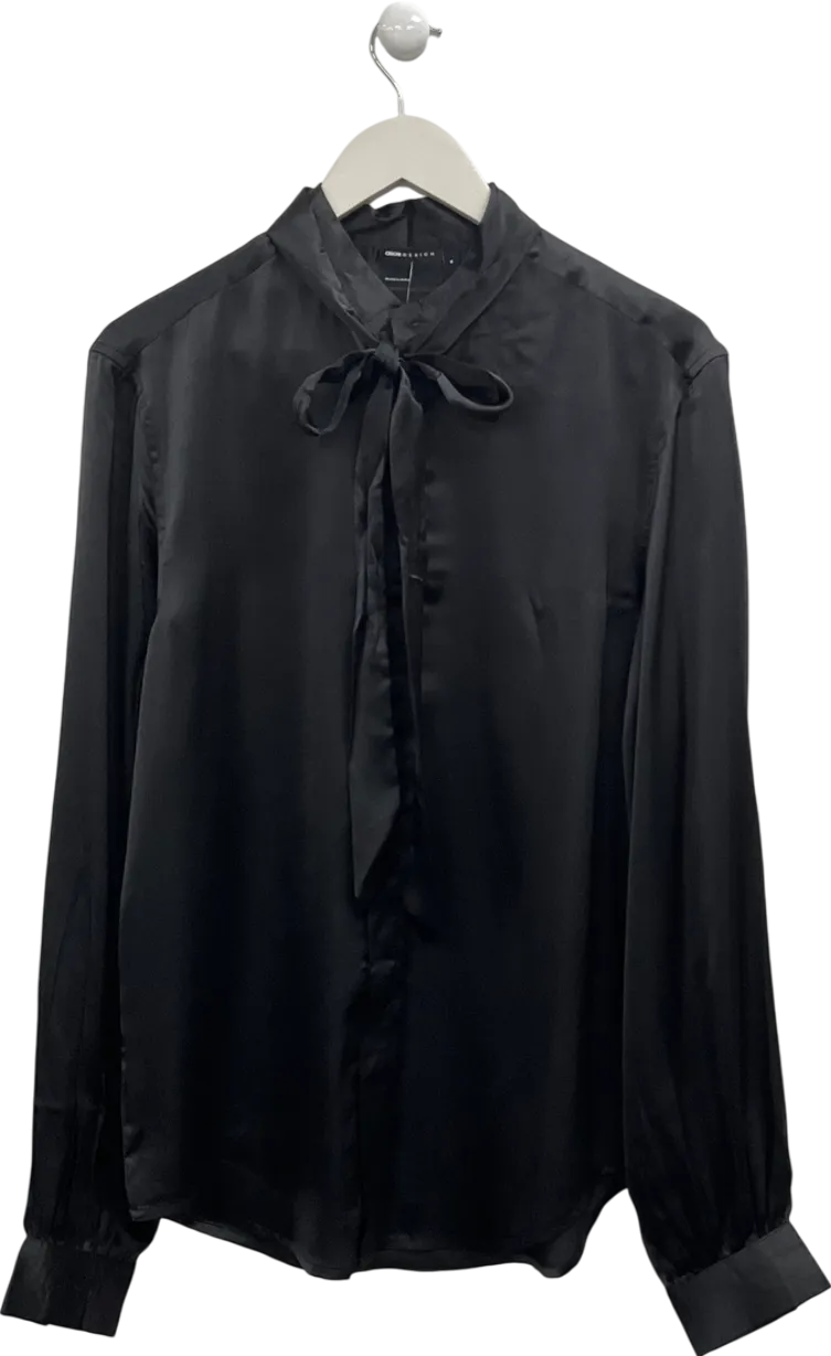 ASOS Black Satin Shirt With Volume Sleeve And Neck Tie UK M