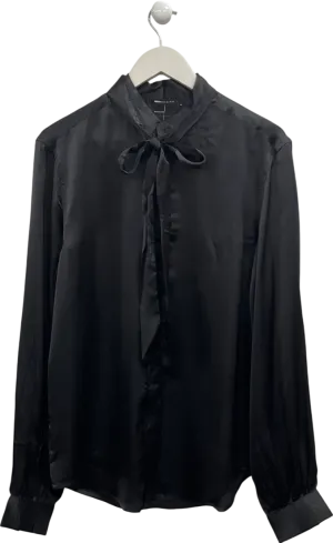 ASOS Black Satin Shirt With Volume Sleeve And Neck Tie UK M