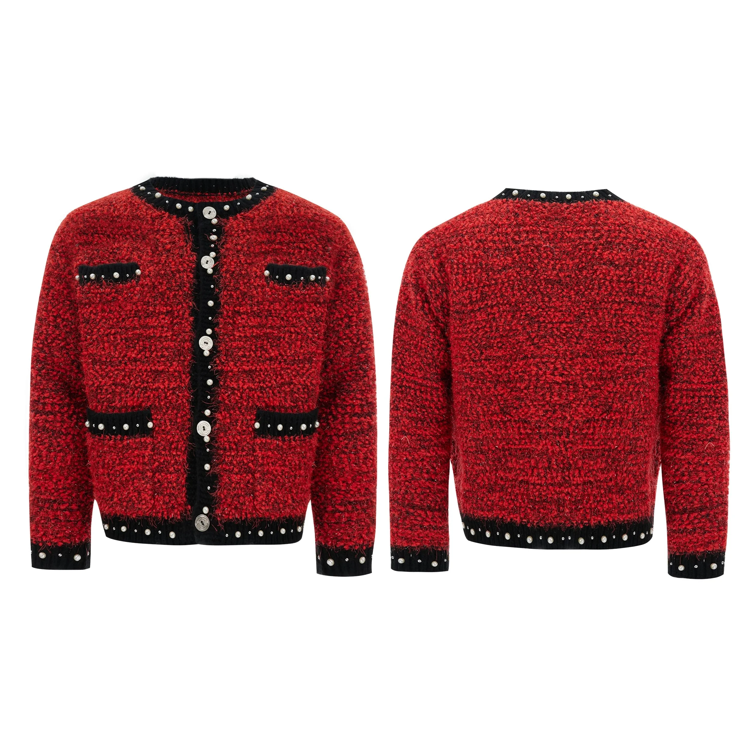 Baroque Pearl Embellished Knitted Sweater