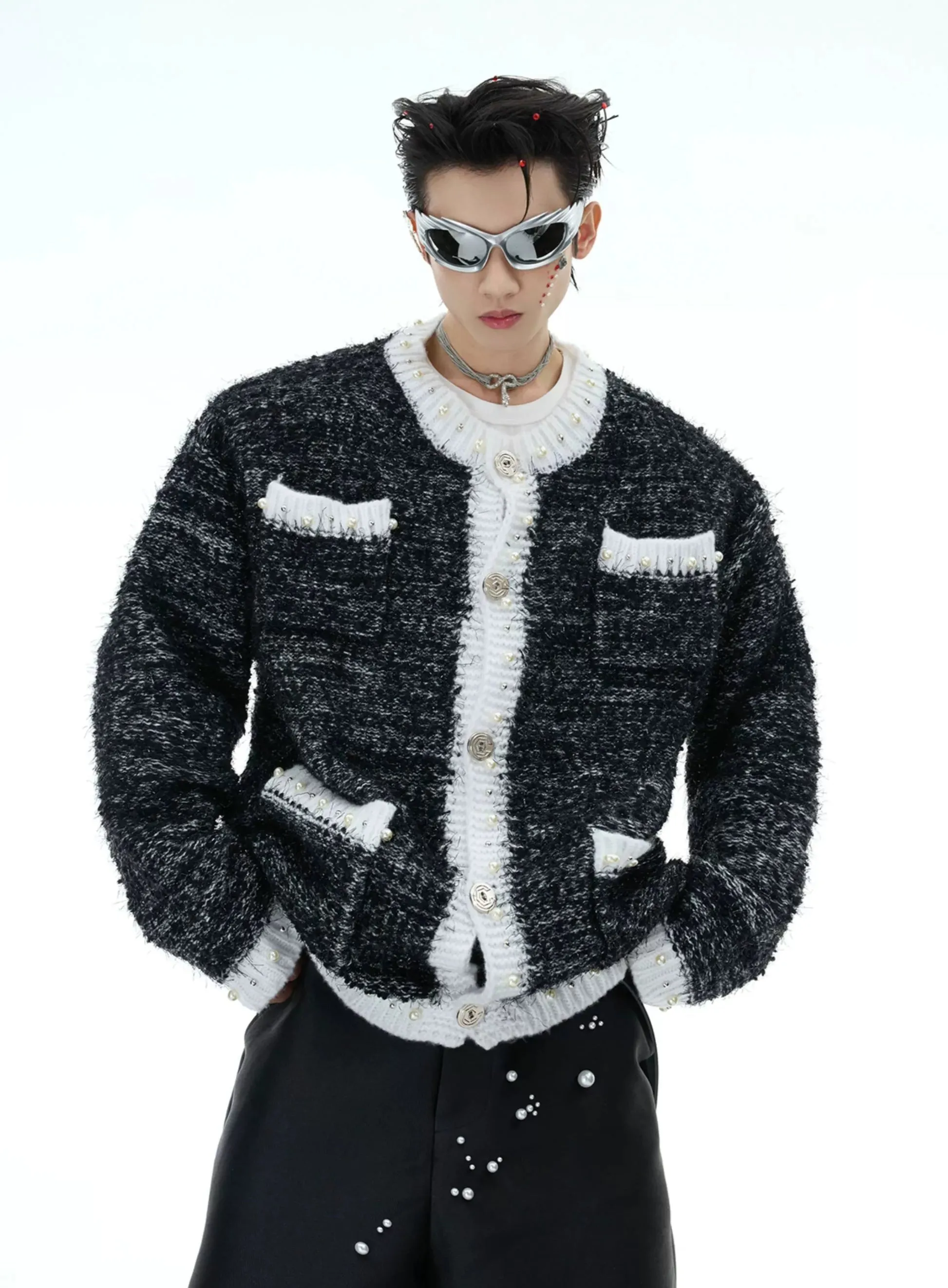 Baroque Pearl Embellished Knitted Sweater