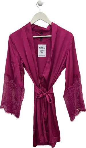 Being My Most Beautiful Self Pink Lace Trimmed Satin Robe UK XS/S