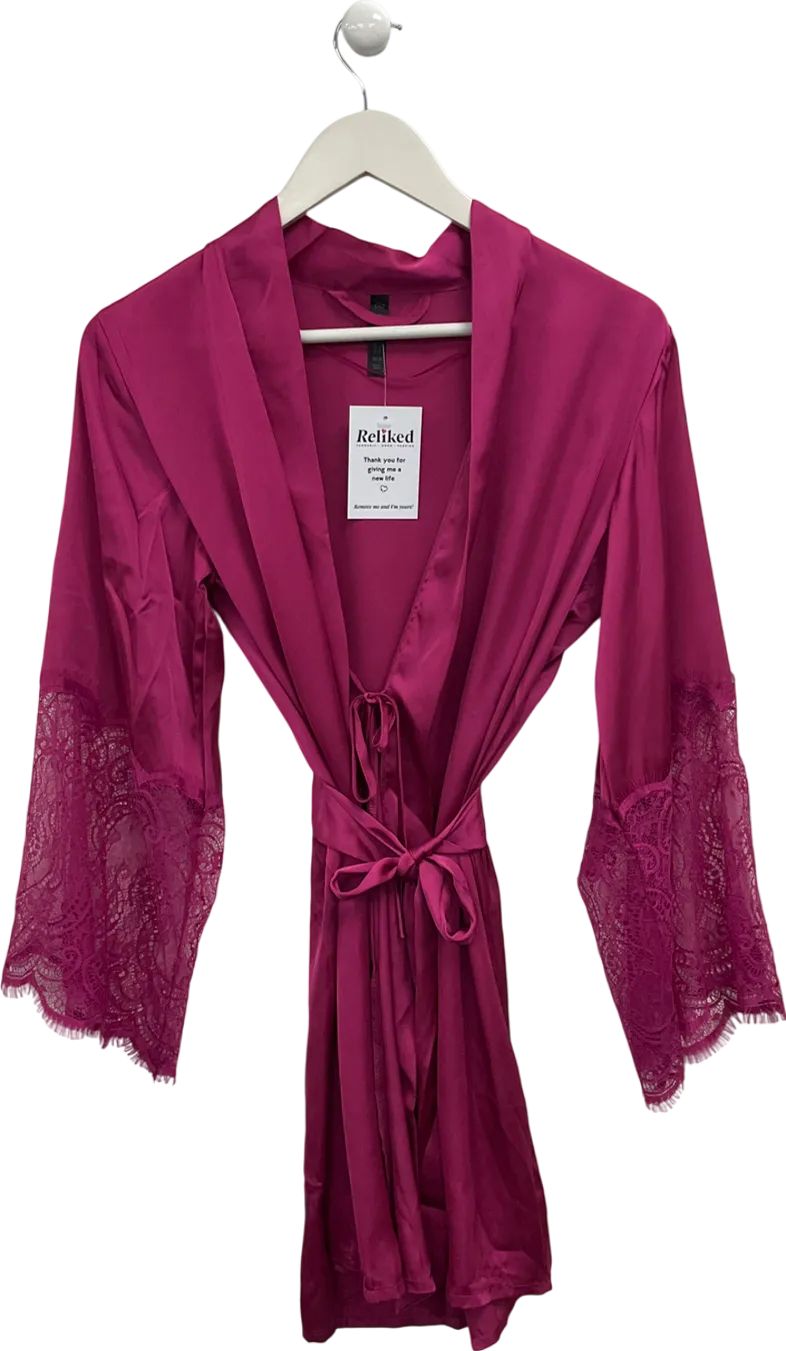 Being My Most Beautiful Self Pink Lace Trimmed Satin Robe UK XS/S