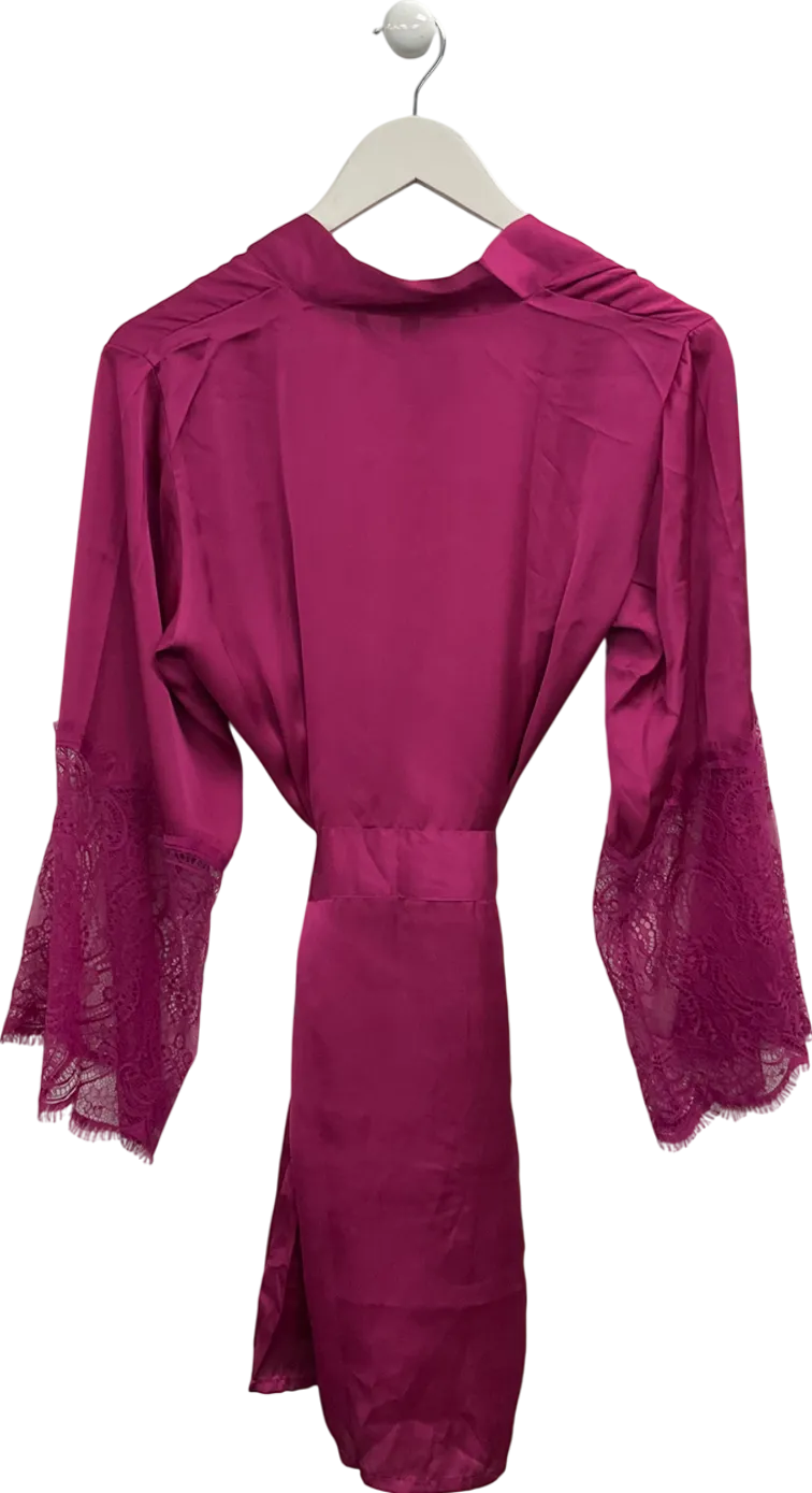 Being My Most Beautiful Self Pink Lace Trimmed Satin Robe UK XS/S