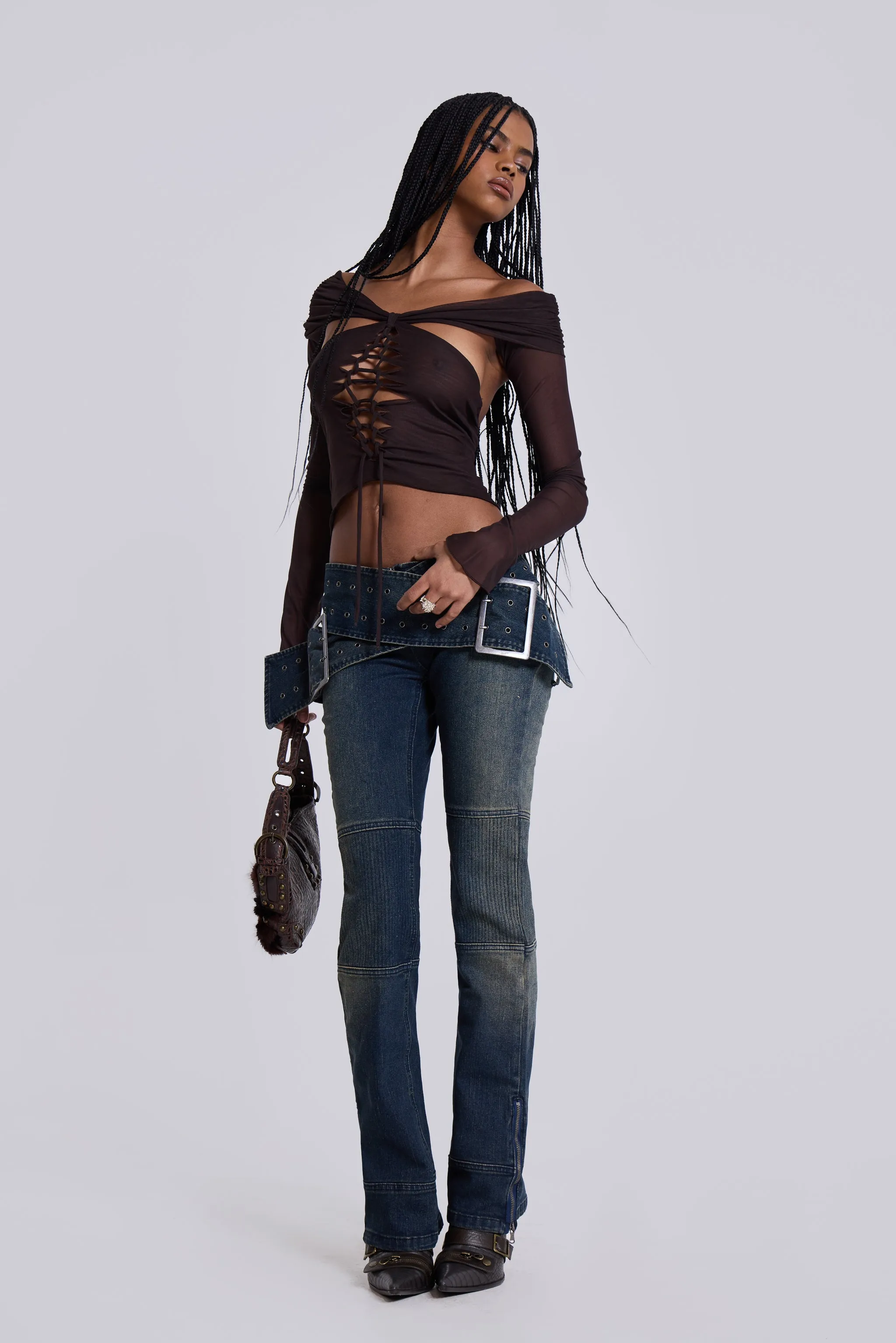 Bianca Macrame Off Shoulder Mesh Top
