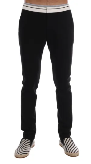 Black Cotton Stretch Casual Slim Pants
