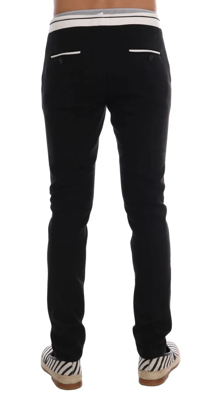 Black Cotton Stretch Casual Slim Pants