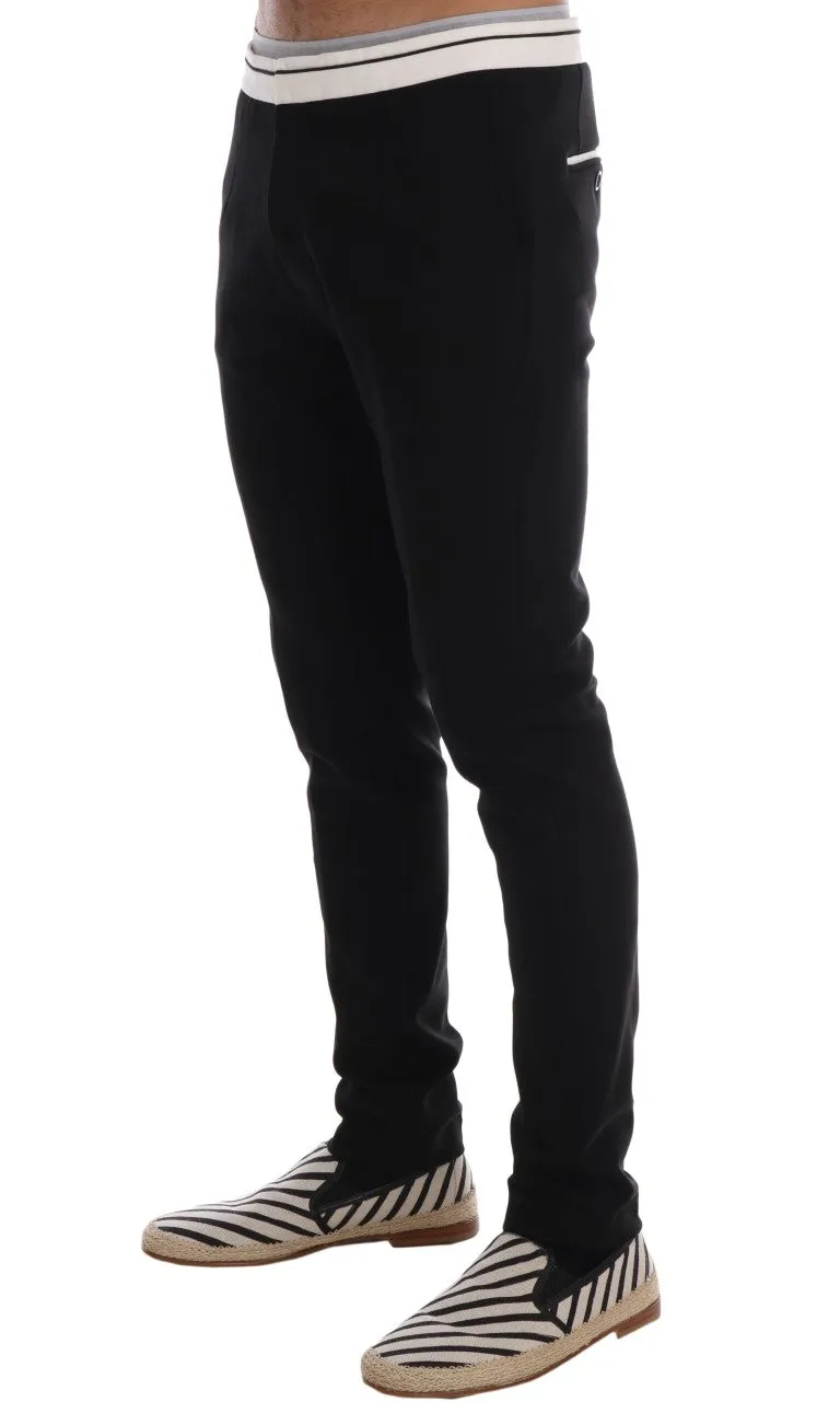 Black Cotton Stretch Casual Slim Pants