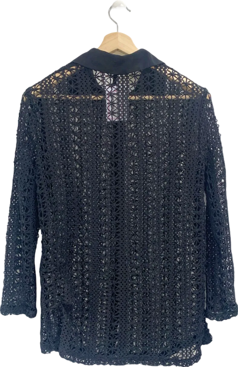 Black Crochet Lace Shirt UK S