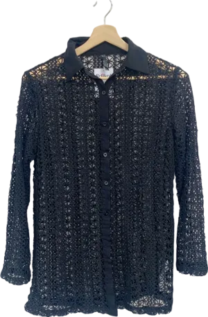 Black Crochet Lace Shirt UK S