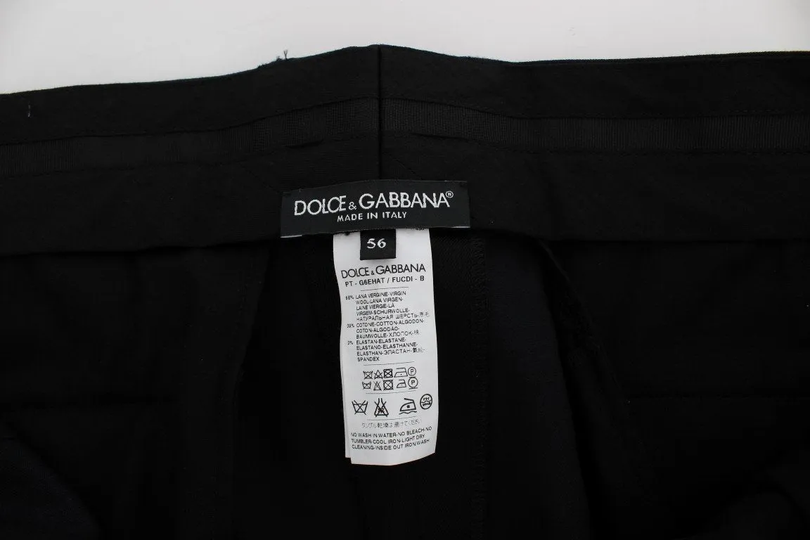 Black Wool Cotton Stretch Casual Pants