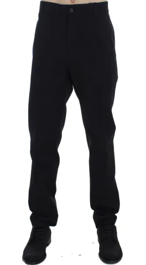 Black Wool Cotton Stretch Casual Pants