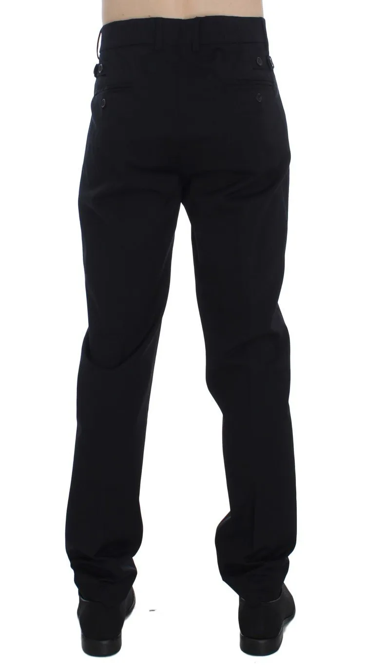 Black Wool Cotton Stretch Casual Pants