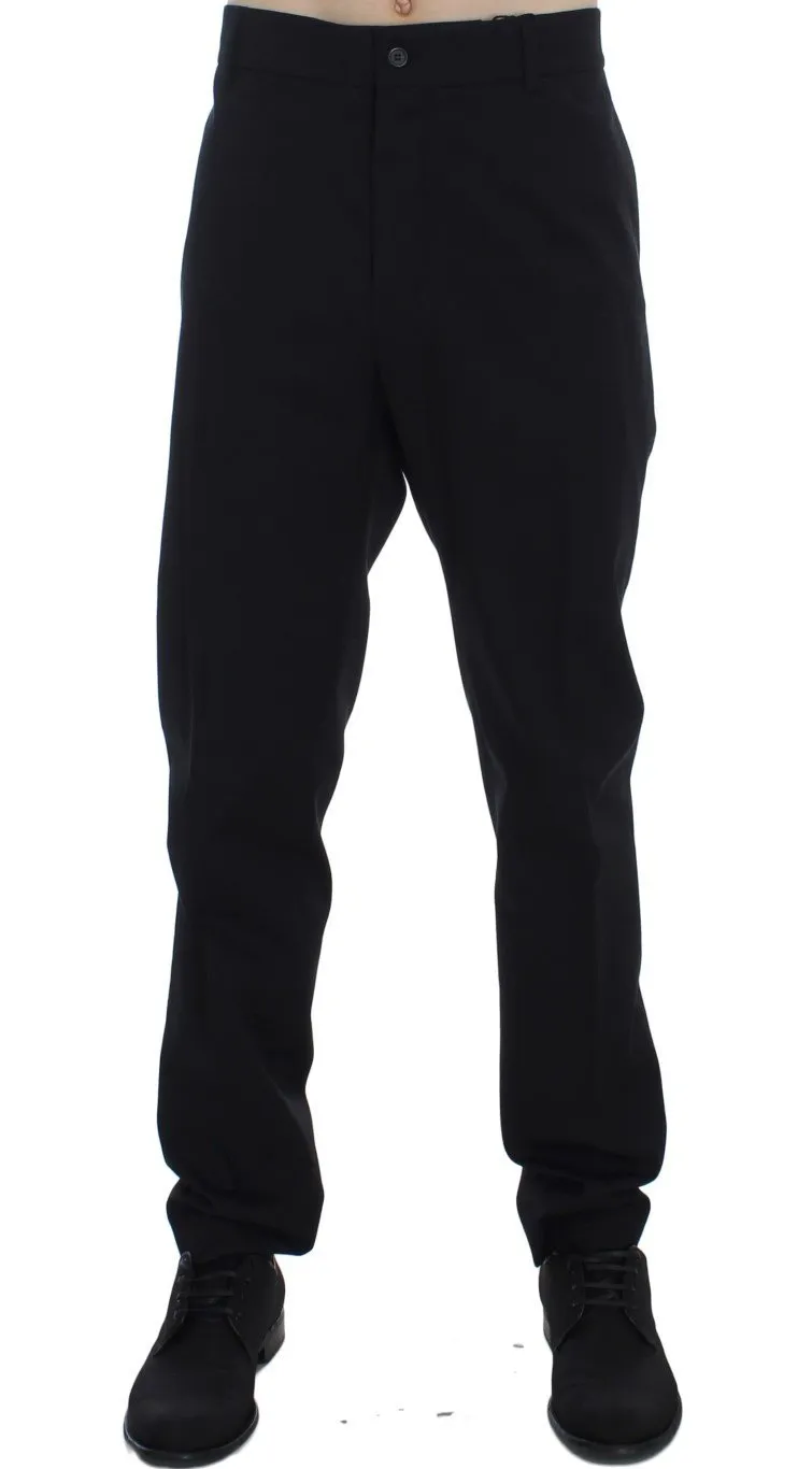 Black Wool Cotton Stretch Casual Pants