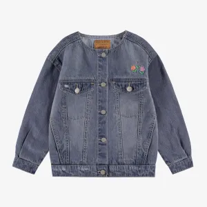 Blouson bleu en denim avec broderies, enfant || Blue denim jacket with embroidery, child
