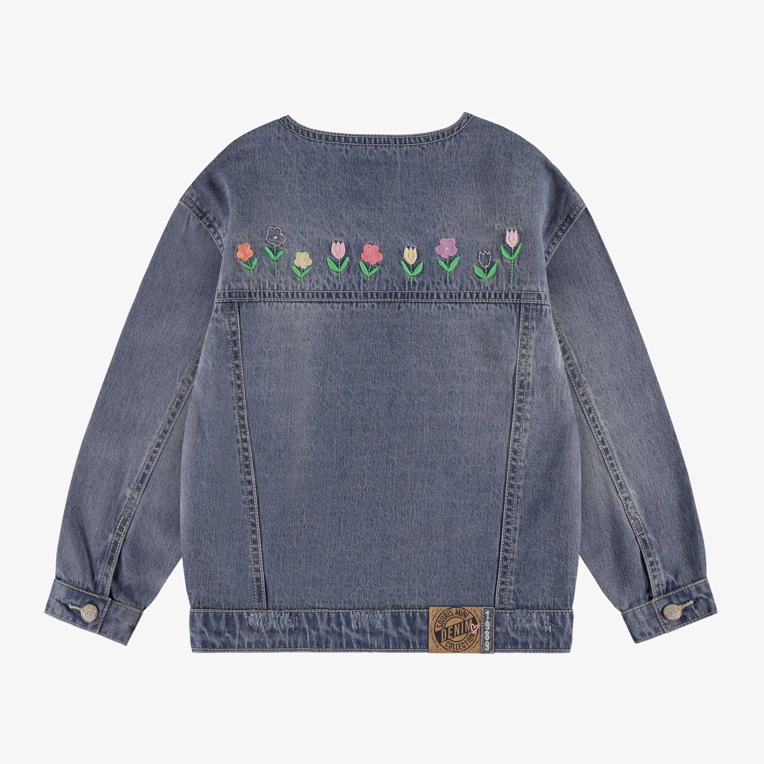 Blouson bleu en denim avec broderies, enfant || Blue denim jacket with embroidery, child