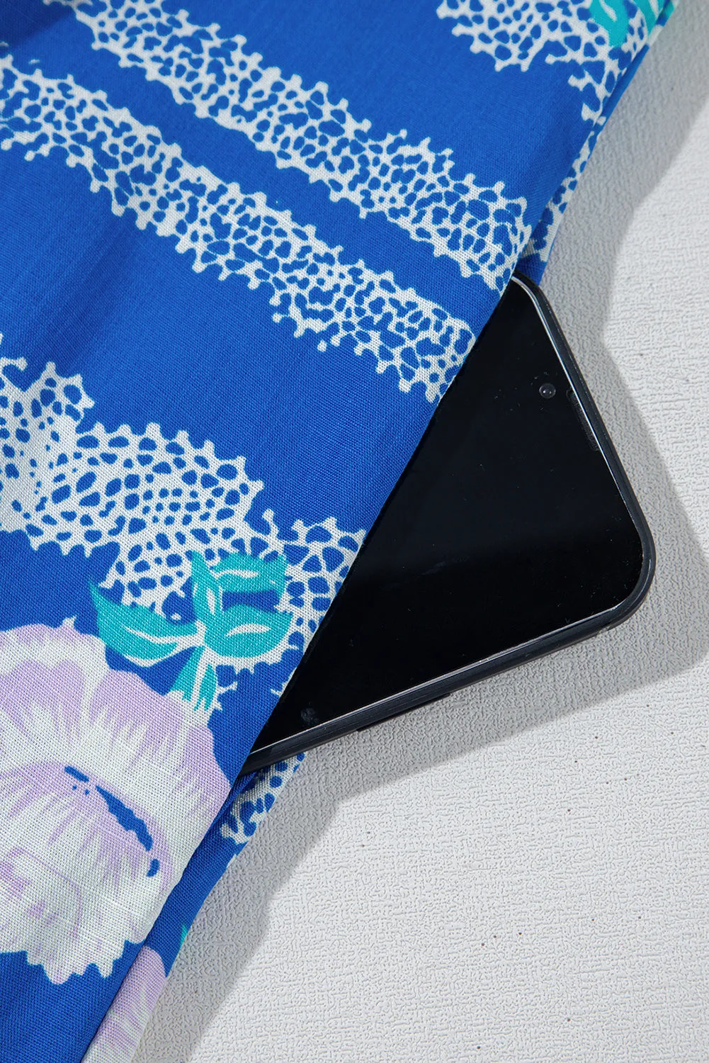 Blue Floral Print Wide Leg Sleeveless Jumpsuit
