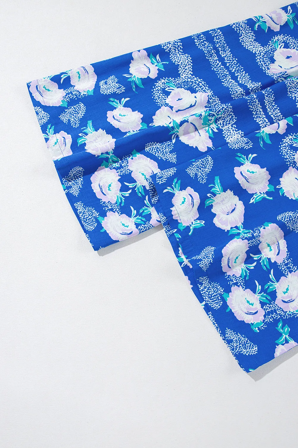 Blue Floral Print Wide Leg Sleeveless Jumpsuit
