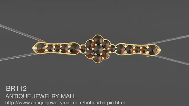 Bohemian Garnet Floral Bar Pin in Yellow Gold Vermeil Over Sterling Silver