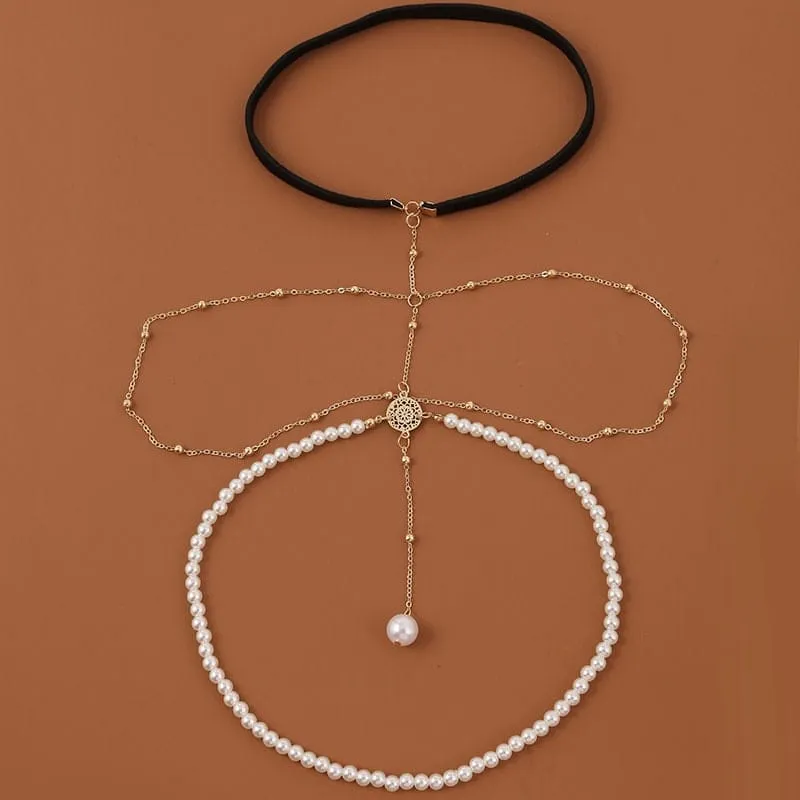 Bohemian Layered Beaded Pearl Elastic Thigh Leg Chain