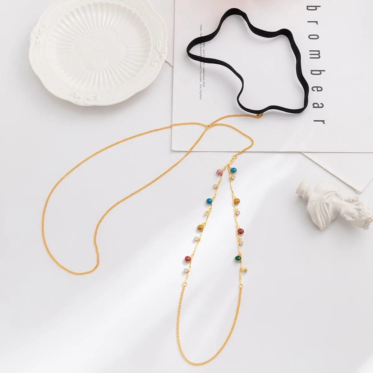 Bohemian Layered Colorful Enamel Rhinestone Charm Tassel Elastic Thigh Leg Chain