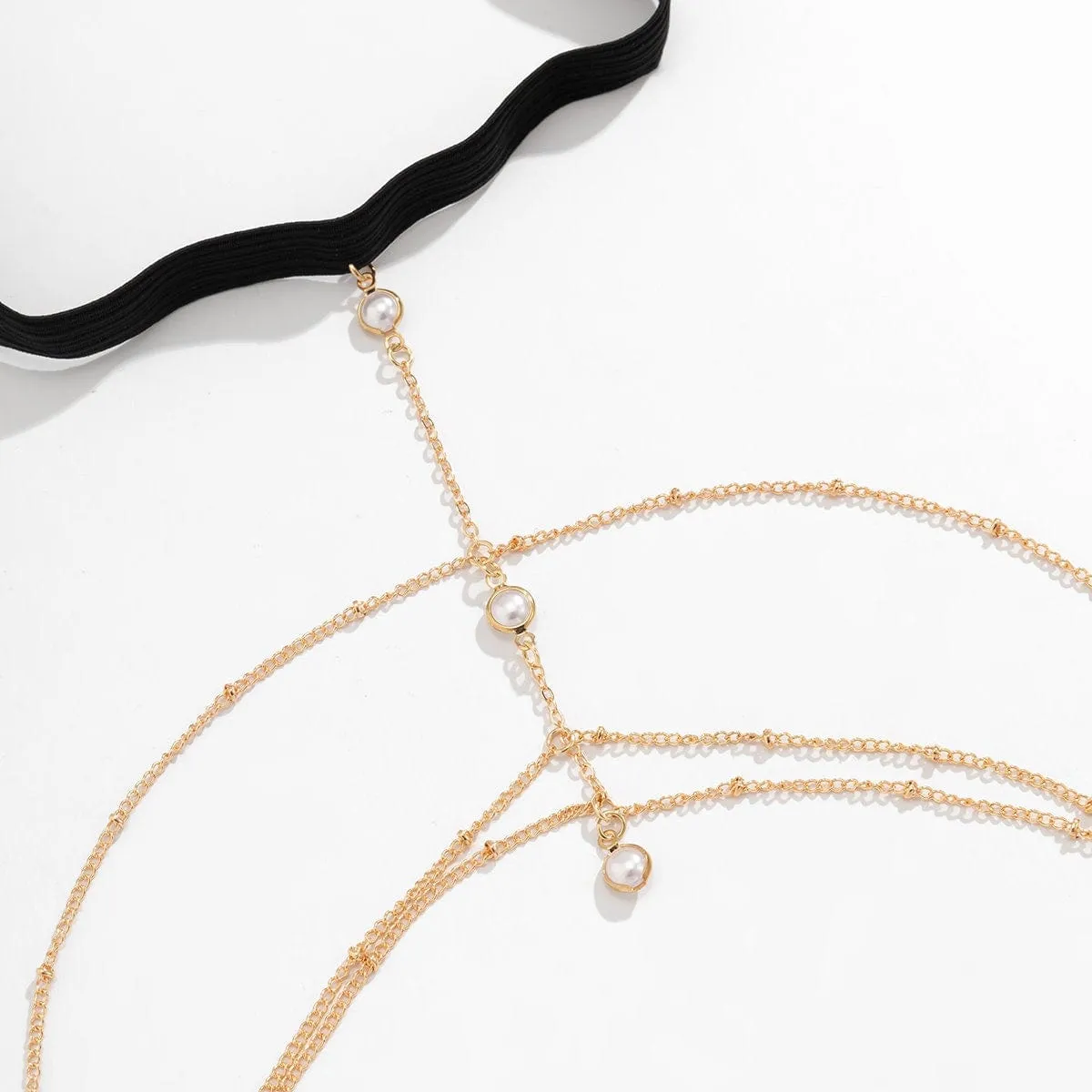 Bohemian Layered Pearl Charm Elastic Saturn Thigh Leg Chain