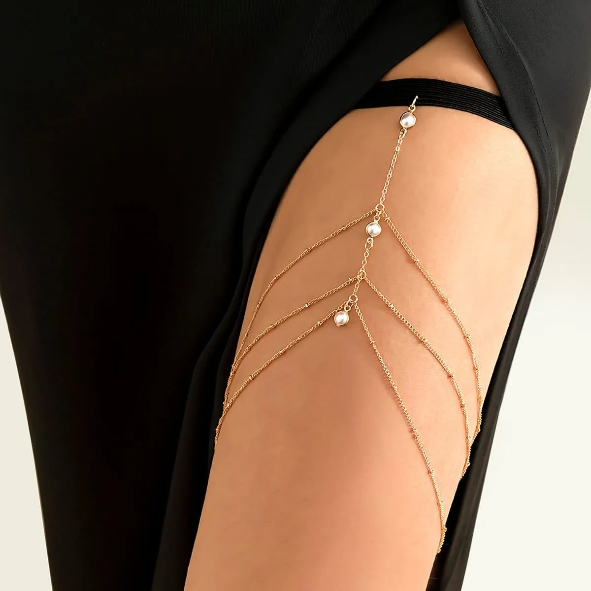 Bohemian Layered Pearl Charm Elastic Saturn Thigh Leg Chain