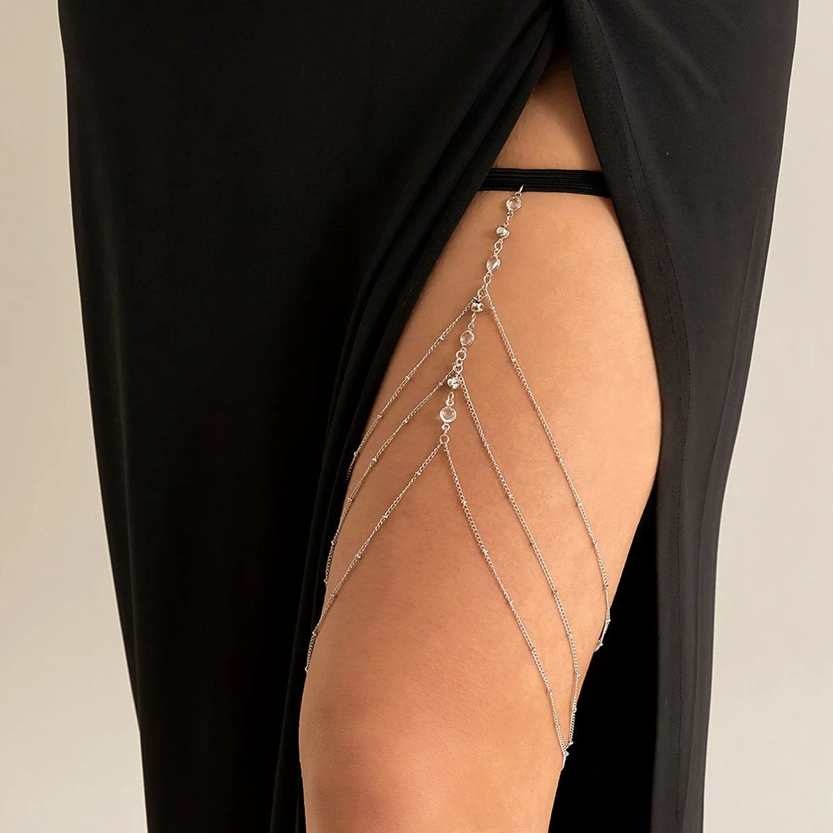 Bohemian Layered Rhinestone Inlaid Elastic Saturn Thigh Leg Chain
