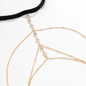 Bohemian Layered Rhinestone Inlaid Elastic Saturn Thigh Leg Chain