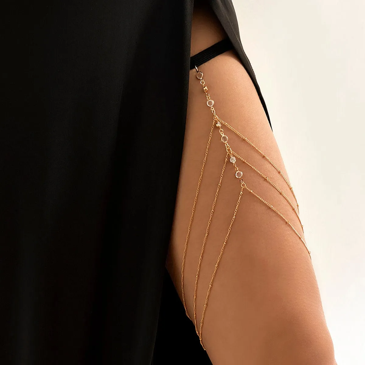 Bohemian Layered Rhinestone Inlaid Elastic Saturn Thigh Leg Chain