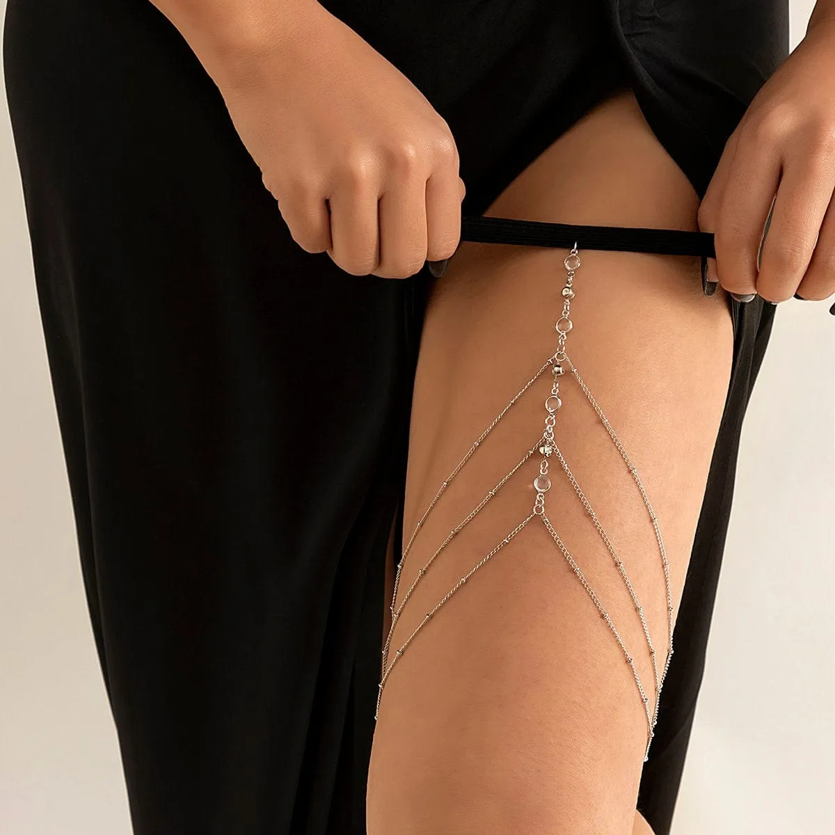 Bohemian Layered Rhinestone Inlaid Elastic Saturn Thigh Leg Chain