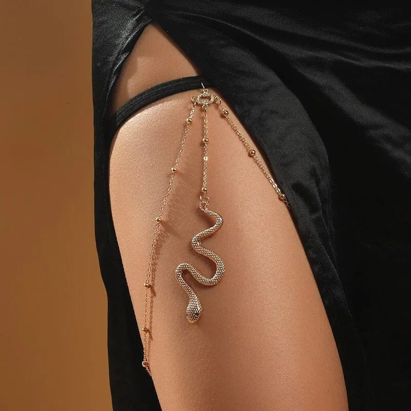 Bohemian Layered Snake Charm Elastic Thigh Leg Chain