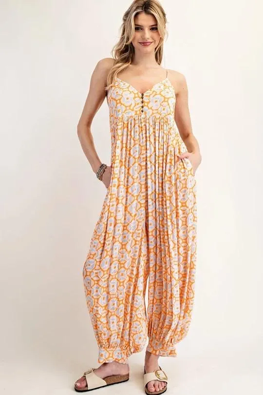 Boho Printed Sleeveless Harem Jumpsuit