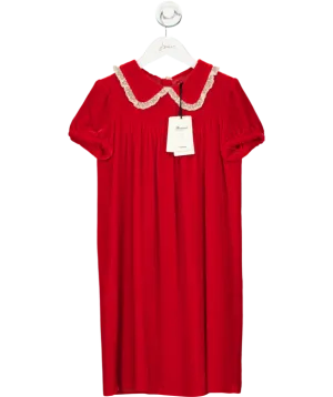 Bonpoint Red Couture Velvet Lace Collar Dress 12 Years