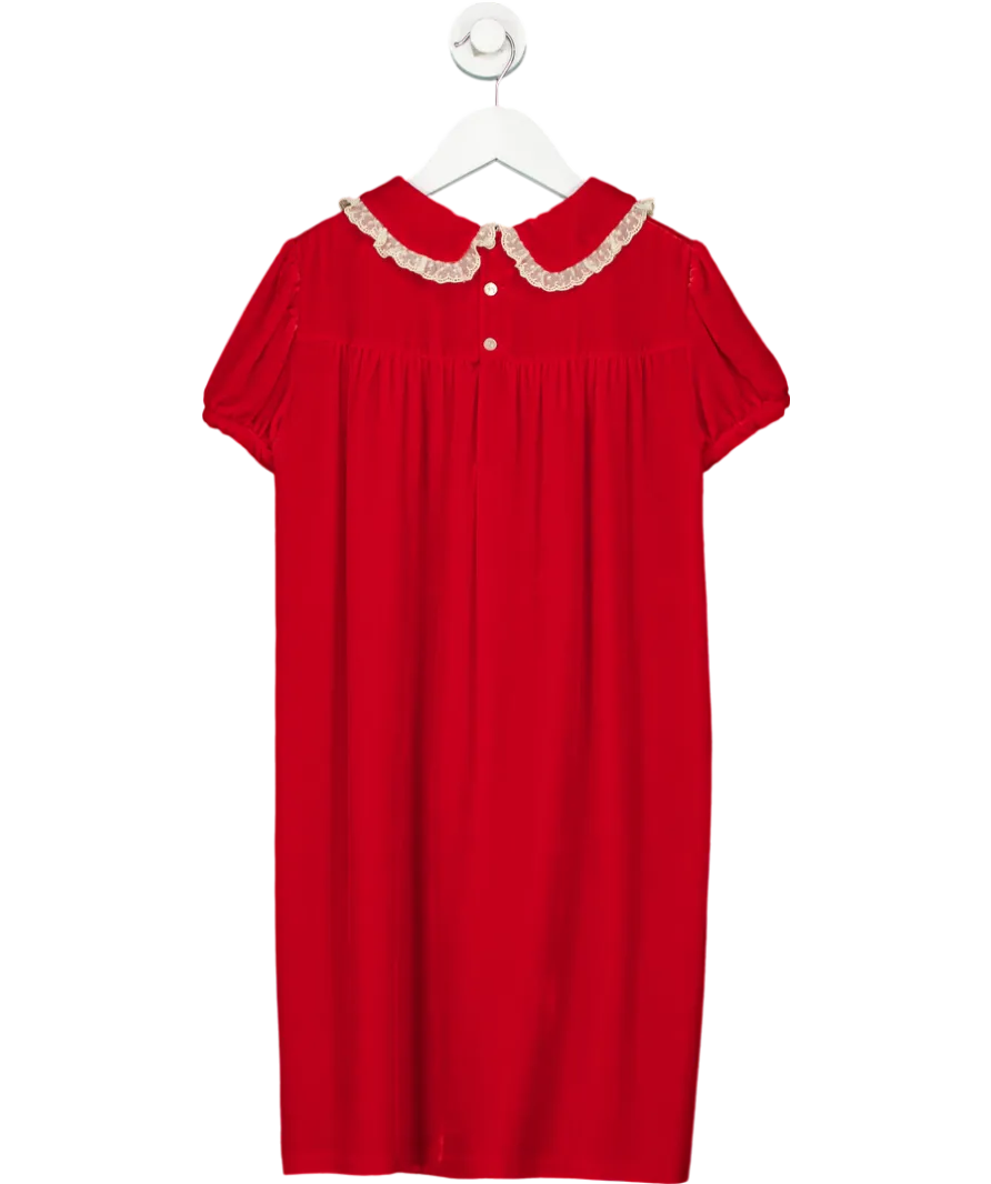 Bonpoint Red Couture Velvet Lace Collar Dress 12 Years