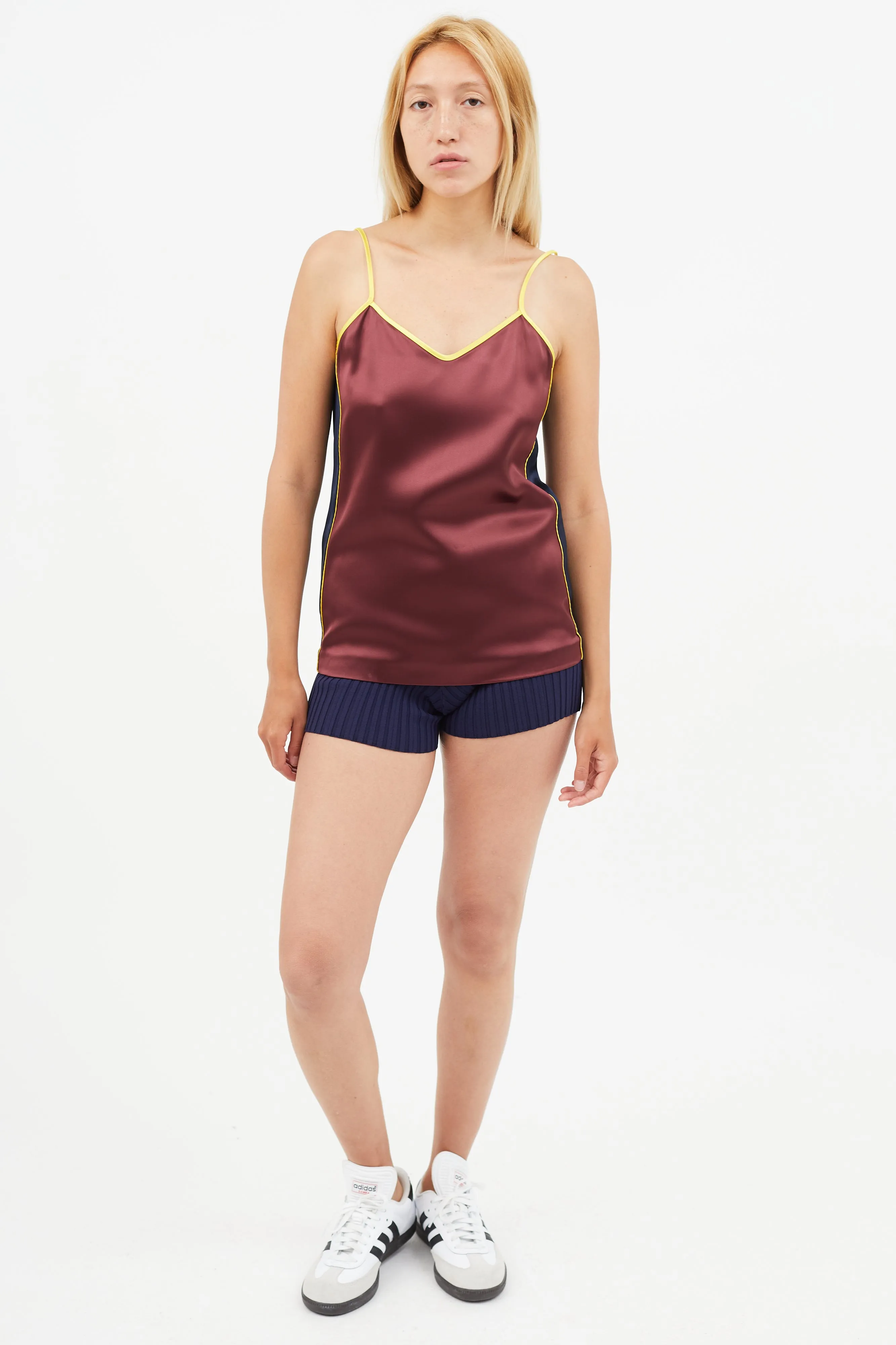 Burgundy & Multicolour Satin Tank