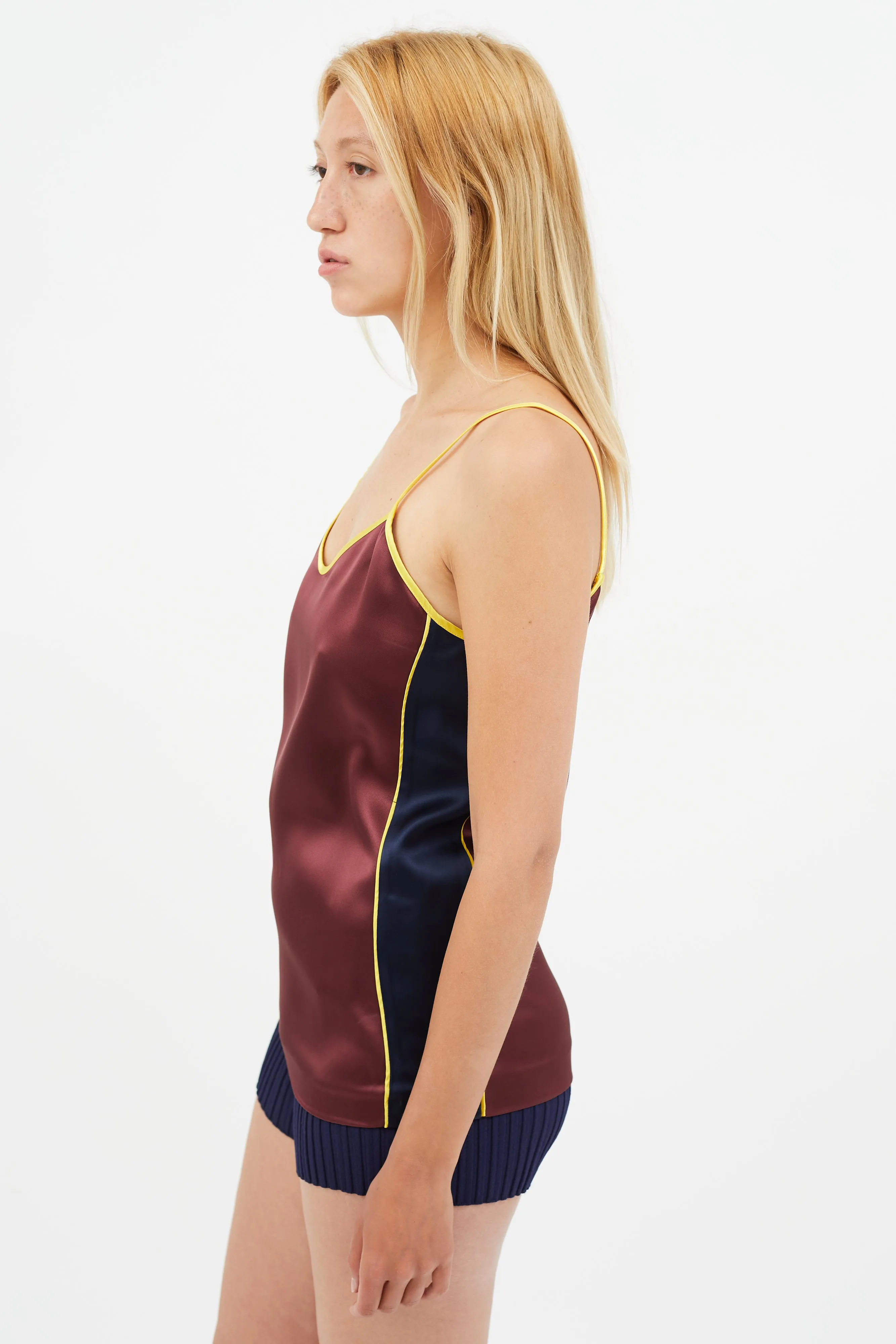 Burgundy & Multicolour Satin Tank
