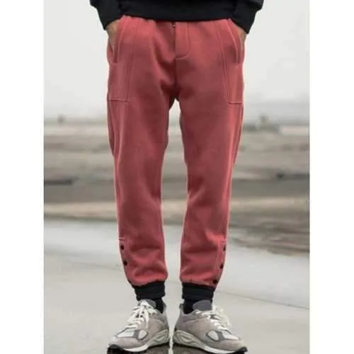 Buttoned Pocket Drawstring Jogger Pants - Watermelon Red M