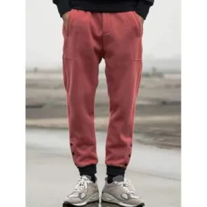 Buttoned Pocket Drawstring Jogger Pants - Watermelon Red M